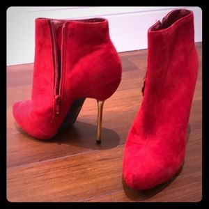 Cherry red pin heel booties size 6